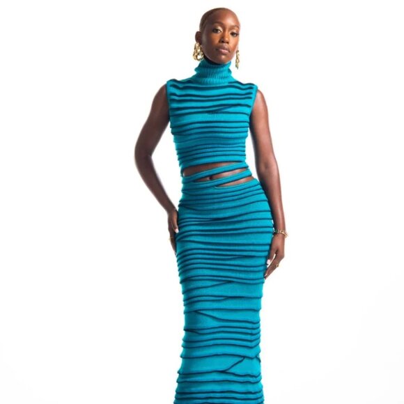 Amelia Layered Knit DressM / Blue/Black